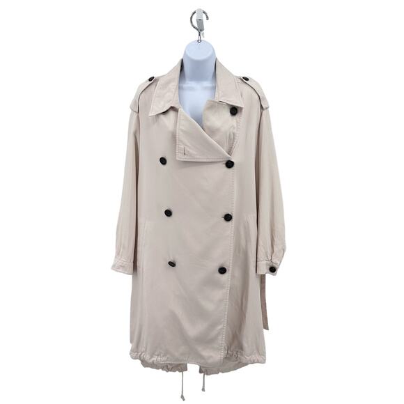 Allsaints Cream Lia Mac Trench Coat Duster Womens M Button Front Double Breasted - Picture 7 of 14